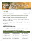 Wholesale Bulletin 21W-082 Rescissions Disbursement Dates for THANKSGIVING 2021